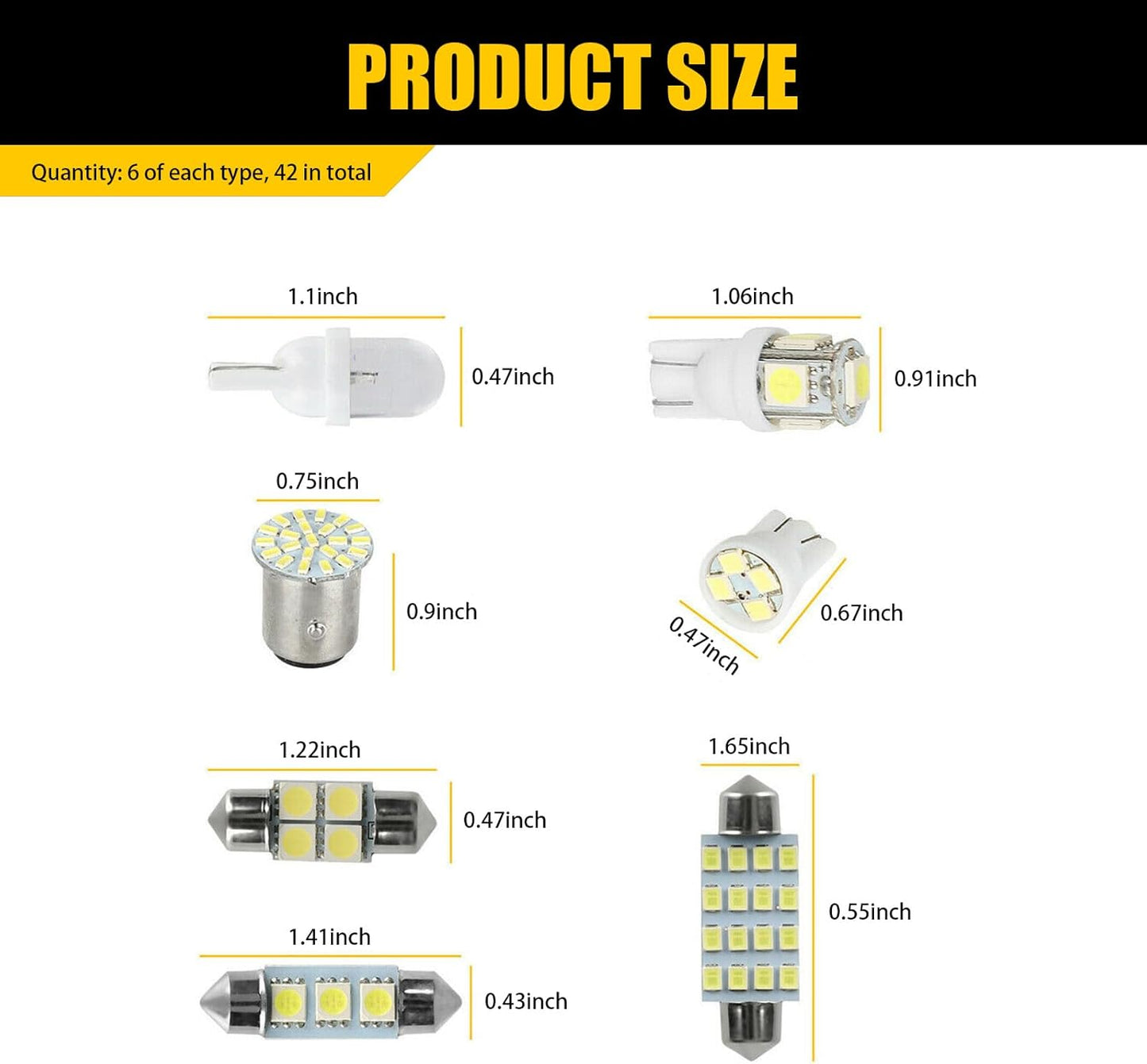 42 PCS Car T10 31Mm 36Mm 41Mm LED Interior Lights Kit, Width Indicator Light Double Pointed Reading Light License Plate Light, Universal Non-Destructive Installation Bulbs for Car (White)