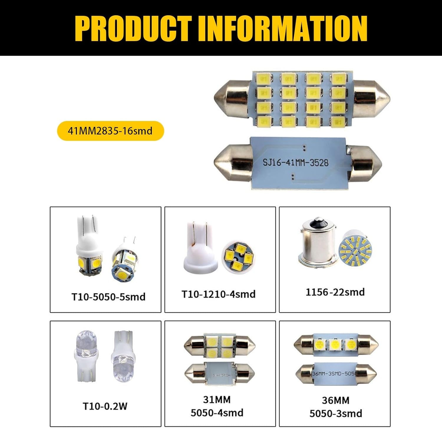 42 PCS Car T10 31Mm 36Mm 41Mm LED Interior Lights Kit, Width Indicator Light Double Pointed Reading Light License Plate Light, Universal Non-Destructive Installation Bulbs for Car (White)