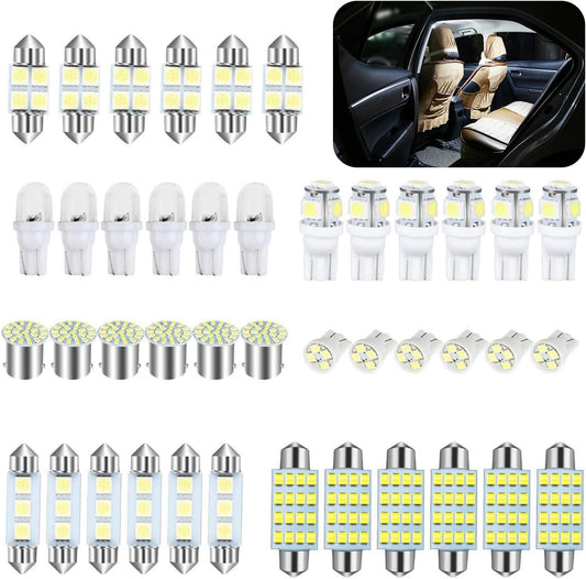 42 PCS Car T10 31Mm 36Mm 41Mm LED Interior Lights Kit, Width Indicator Light Double Pointed Reading Light License Plate Light, Universal Non-Destructive Installation Bulbs for Car (White)