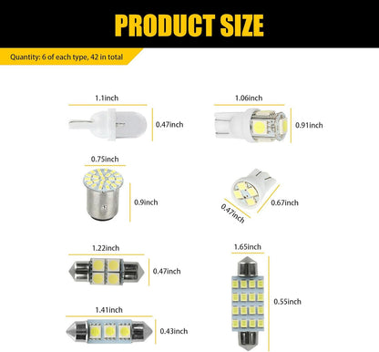 42 PCS Car T10 31Mm 36Mm 41Mm LED Interior Lights Kit, Width Indicator Light Double Pointed Reading Light License Plate Light, Universal Non-Destructive Installation Bulbs for Car (White)