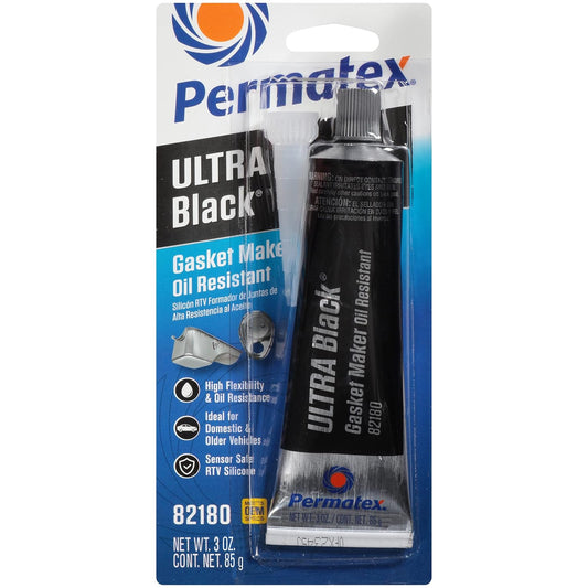 82180 Ultra Black Maximum Oil Resistance RTV Silicone Gasket Maker, Sensor Safe and Non-Corrosive, for High Flex and Oil Resistant Applications 3 Oz