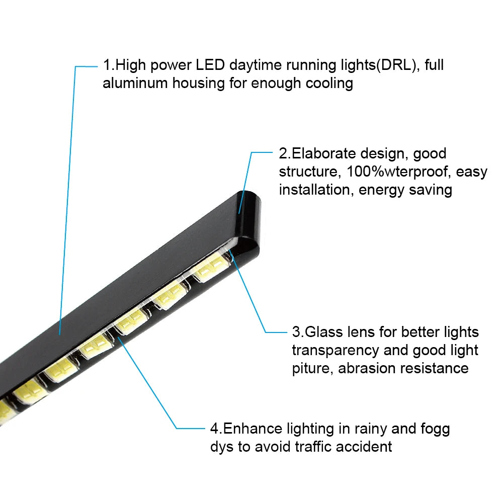Car Styling Daytime Running Lights 2Pcs Daylight SMD 7030 12 Leds Led Strip Waterproof Car DRL